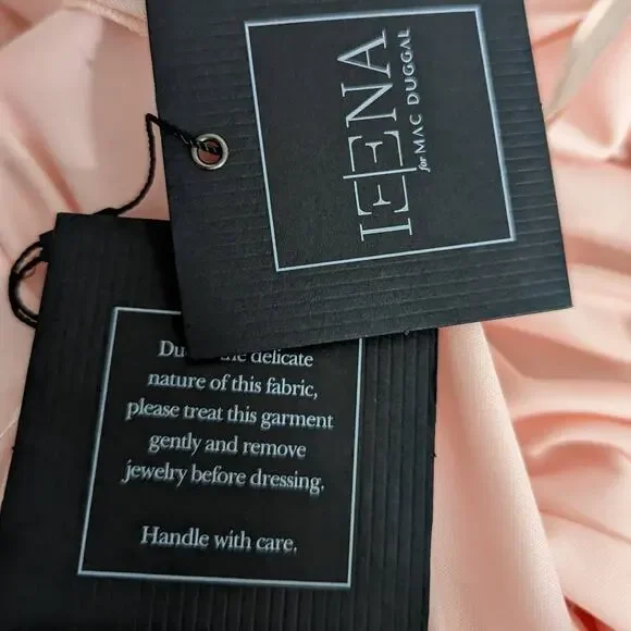 Ieena for Mac Duggal Blush Pink Tiered Chiffon Plunging V-Neck Maxi Dress 4 FLAW - Picture 6 of 13